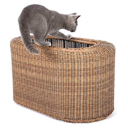 Fun Stackable Wicker Cat Hideaway House - Interactive Play Rattan Cat House for Indoor Cats Kitty, Pet Friendly Top/Side House Entry, Cat Bed Enclosed