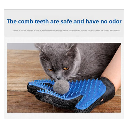 Deshedding Glove & Detangling Comb Set for Dogs Cats - Grooming Brush for Shedding, Bathing, Bonding, Small Animals & Horses - Right Hand Use (Blue)