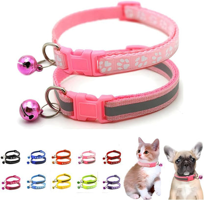 Cat Collar with Bell, 2-Pack Basic & Reflective Cat Collar with Bells for XXS Xs Small Pet Dogs Boy Tiny Kitten Girls Animal,Neck 7-12 Inch (Pink, Neck 7-12") - color: Pink