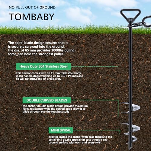 TOMBABY Dog Tie Out Cable and Stake,with 20FT Heavy Duty Cable,360° Swivel Dog Anchor& Anti-Tangle,Dog Runner for Yard,Dog Stake Allows Dogs Up to 210 lbs, Dog Stakes for Outside Beach,Camping, Yard - color: 17''black+20FT