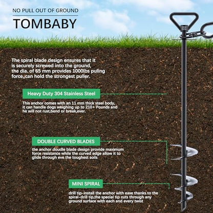 TOMBABY Dog Tie Out Cable and Stake,with 20FT Heavy Duty Cable,360° Swivel Dog Anchor& Anti-Tangle,Dog Runner for Yard,Dog Stake Allows Dogs Up to 210 lbs, Dog Stakes for Outside Beach,Camping, Yard - color: 17''black+20FT