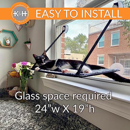 K&H Pet Products EZ Mount Cat Window Perch for Large Cats, Sturdy Kitty Sill Window Hammock Bed, Steel Frame, Sturdy Suction Cups, Washable Shelf Cover, Foldable - Fits 27"W X 23"H Glass Spaces - style: No Bolster