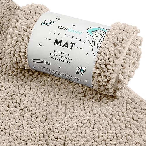 CatGuru Cat Litter Mat, Medium, Extra Large, XXL, Waterproof Litter Box Mat, Non Slip Kitty Litter Mat, Machine Washable Litter Trapping Mat, Soft Litter Tray, Cat Stuff (Medium, Sand/Heavy-Duty) - color: Sand/ Heavy-duty