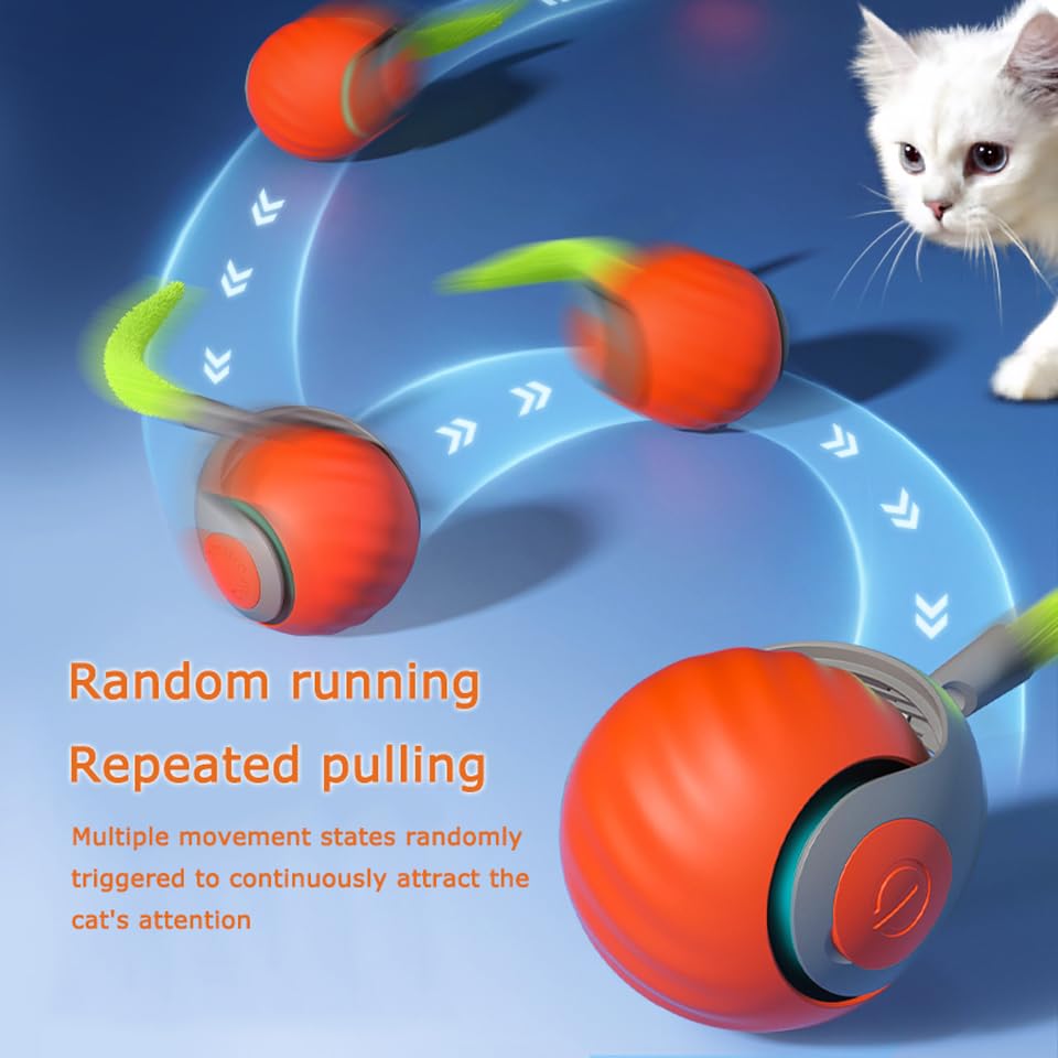 Interactive Cat Toy Ball,Speedy Tail2.0 Cat Toy,Automatic Interactive Cat Toys for Indoor Cats with 2 Tails,2Speeds Rechargeable Cat Enrichment Toys for Small/Medium/Large Cats to Keep Them Busy(Blue) - color: Blue
