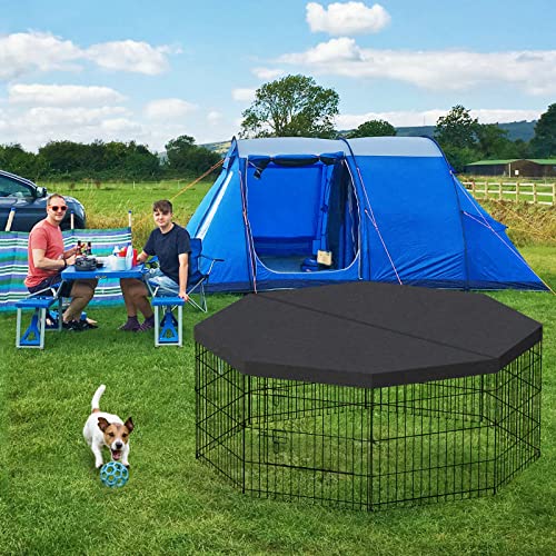 Puppy Pet Playpen 8 Panel 24 Inch Indoor Outdoor Metal Portable Folding Animal Exercise Dog Fence Ideal for Pet Animals Dog Cat Rabbit Breed Puppy with Bottom Pad (Black with Bottom pad) - style: 24'' x 24'' with Bottom cover