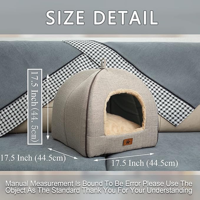 WINDRACING Cat Bed - Cat Cave House Tent with Washable Cushioned Pillow, Soft Kitten Beds, Pet Furniture (Large, Beige) - color: Beige, size: L(17.5 x 17.5 x 17.5 Inch)