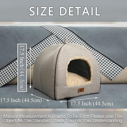 WINDRACING Cat Bed - Cat Cave House Tent with Washable Cushioned Pillow, Soft Kitten Beds, Pet Furniture (Large, Beige) - color: Beige, size: L(17.5 x 17.5 x 17.5 Inch)