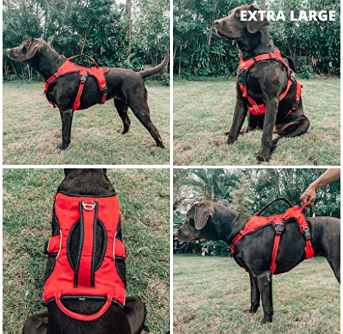 Tuff Pupper Escape Proof No Escape Dog Harness | 5 Point Adjustable Fit Harness for Dogs | Padded Dog Harnesses | Handle Dog Lift Harnesses - color: March Red, size: X-Large