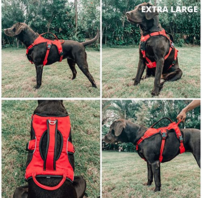 Tuff Pupper Escape Proof No Escape Dog Harness | 5 Point Adjustable Fit Harness for Dogs | Padded Dog Harnesses | Handle Dog Lift Harnesses - color: March Red, size: X-Large