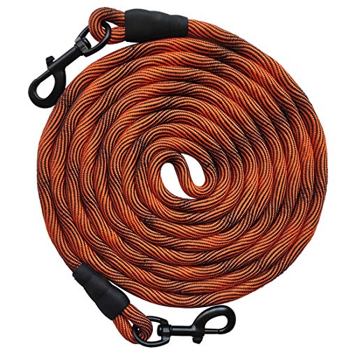 Tie-Out Check Cord Long Rope Dog Leash, 8ft 12ft 20ft 30ft 50ft 75ft Dog Lead- Large Medium Dogs Tether for Yard Training, Playing, Camping, or Backyard (30ft, Orange Black) - color: Orange Black, size: 30 Foot