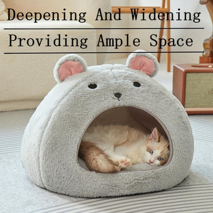 Cozy Mouse Ear Pet Cave Bed Ultra-Soft Gray Plush cave Bed, Cat Cave Beds Cat House Cat Tent with Removable Washable Cushioned Pillow, Cat Beds&Dog Beds,Perfect for Small & Medium Pets - size: Medium