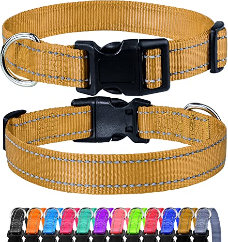 Reflective Dog Collar, Sturdy Nylon Collars for Puppy and Extra Small Girl and Boy Dogs, Adjustable Dog Collar with Quick Release Buckle,Khaki,5/8" Width - color: KHAKI, size: X-Small Plus (Pack of 1)