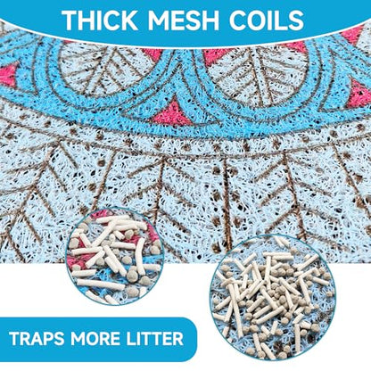 Cat Litter Mat, 24" x 16" Litter Box mat, Traps 100% Litter, Non-Slip Kitty Litter Trapping mats, Small Cute Litter mat, Easy Clean for Scatter Control, Bohe cat Food mat, Urine Waterproof - color: Blue Medallion, size: Small（24"x16"）