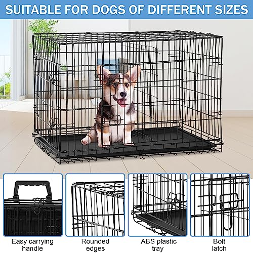 Dog Crates for Large Dogs Outdoor Indoor, Dog Cage Kennel Foldable Metal Wire Dog Crate with Leak-Proof Tray and Handle Double Door, Animal Pet Cage, 36 Inch - size: 36 INCH