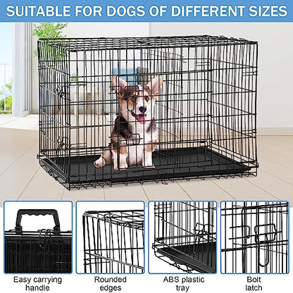 Dog Crates for Large Dogs Outdoor Indoor, Dog Cage Kennel Foldable Metal Wire Dog Crate with Leak-Proof Tray and Handle Double Door, Animal Pet Cage, 36 Inch - size: 36 INCH