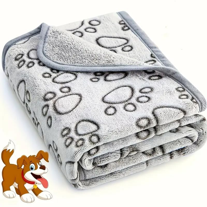 1pc Soft Cozy Pet Blanket with Paw Print Design, Tear-Resistant & Machine Washable, Warm Comfortable Dog & Cat Blanket - 16 * 23Inch, Grey - color: Grey, size: 16*23Inch