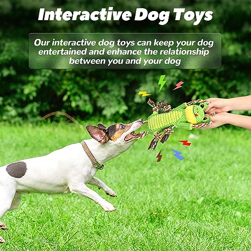 Letsmeet Plush Dog Toy with Crinkle Paper and Ropes - Small Interactive Puppy Toys for Medium to Large Dogs - color: Green