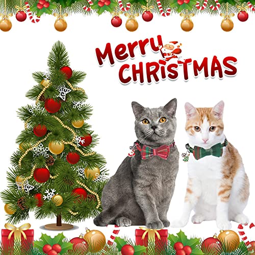 ADOGGYGO Christmas Cat Collars Breakaway with Removable Bow Tie Bell, 2 Pack Red Green Plaid Christmas Bow Collar for Cats Kittens - color: Christmas-1
