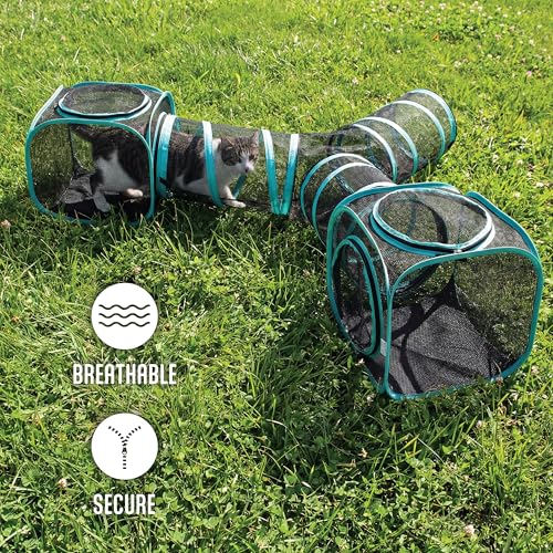 Kitty City Outdoor Catio Furniture and Play Kits for Cats, Three Way Tunnel - color: F) 3-Way Tunnel/Tent Combo