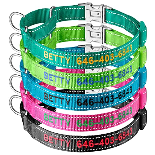 Personalized Martingale Dog Collar-Reflective Martingale Collars with Buckle, Custom Training Martingale Dog Collars Embroidered with Name and Phone Number for Small Medium Large Dogs