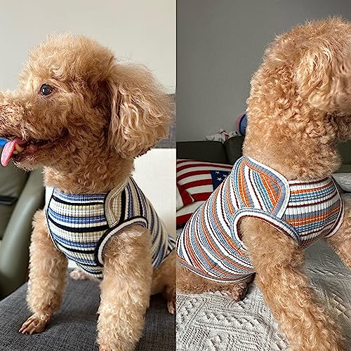 Dog Shirts Vest Cotton Striped T-Shirt, Sleeveless Stretchy Pet Clothes for Small Dogs, 2-Pack Soft Breathable Puppy Tank Top Cat Tee (Small, Blue,Yellow) - color: Blue,Yellow, size: Small