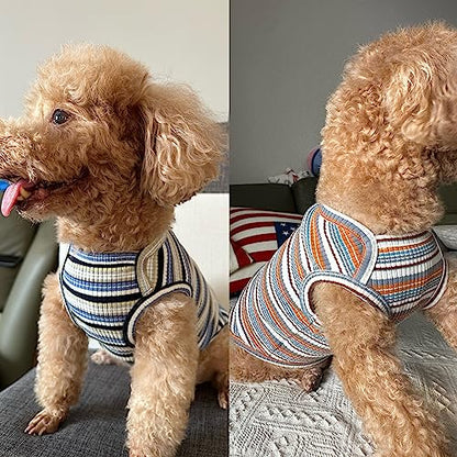 Dog Shirts Vest Cotton Striped T-Shirt, Sleeveless Stretchy Pet Clothes for Small Dogs, 2-Pack Soft Breathable Puppy Tank Top Cat Tee (Small, Blue,Yellow) - color: Blue,Yellow, size: Small