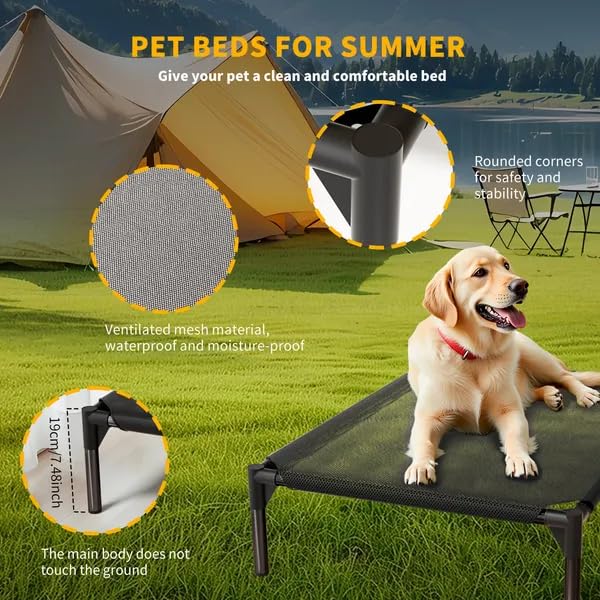 Pet Bed – Breathable Mesh Elevated Cooling Raised Bed Indoor Outdoor Use | Waterproof Easy Clean Surface Durable Frame | Lightweight Travel Friendly Low Profile Design Black Multiple Sizes