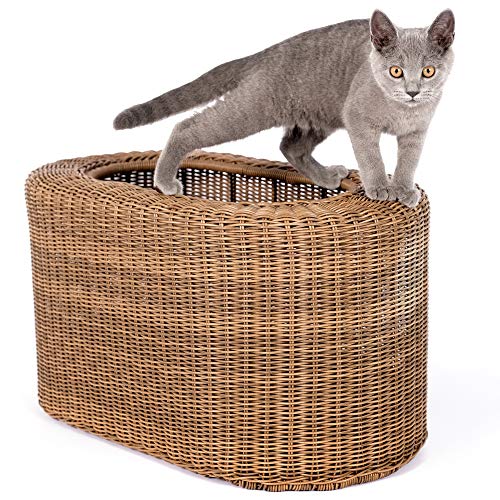 Fun Stackable Wicker Cat Hideaway House - Interactive Play Rattan Cat House for Indoor Cats Kitty, Pet Friendly Top/Side House Entry, Cat Bed Enclosed