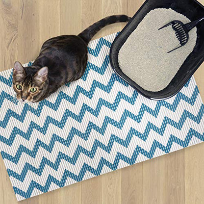 Fresh Kitty Durable XL Jumbo Foam Litter Mat – Phthalate and BPA Free, Water Resistant, Traps Litter from Box, Scatter Control, Easy Clean Mats – Chevron, Blue/White Chevron (9035) - size: 1 Count (Pack of 1)