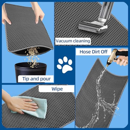 Cat Litter Mat Large Cat Litter Trapping Mat 30x24 inch Double Layer Urine and Water Proof Kitty Litter Box Mat XL - color: Grey, size: 30 X 24 Inches