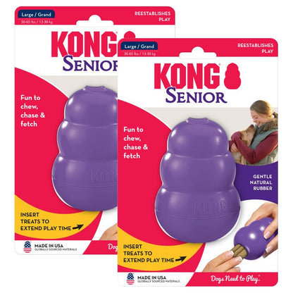 KONG Senior - Purple Rubber Dog Toy with Gentle, Natural Rubber - Durable Dog Toy for Older Dogs - Use Treats with Stuffable Chew Toy - Treat Toy for Chewing & Fetching (2 Pack) (Large) - size: Large