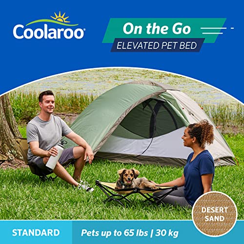 Coolaroo On-The-Go Elevated Dog Bed - Foldable Pop-Up Travel Dog Bed with Breathable, Moisture-Resistant Fabric, Carry Bag Included, Lightweight & Portable, Desert Sand, Standard - color: Desert Sand, style: Standard