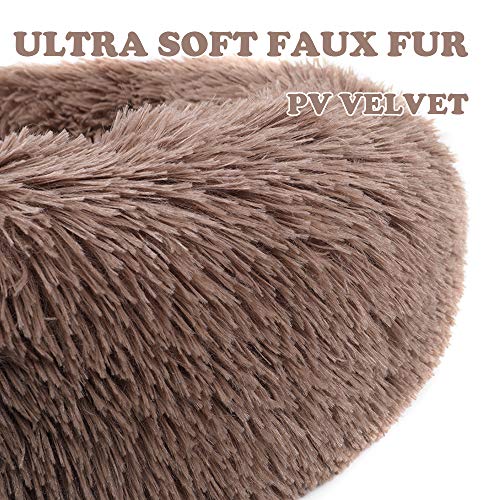 otoez Kitten Puppy Bed Extra Small XS Round Dog Cat Beds Anti Anxiety Plush Pet Calming Donut Bed with Non-Slip Waterproof Bottom, Washable (15.7", Khaki) - color: Khaki, size: 15.7"