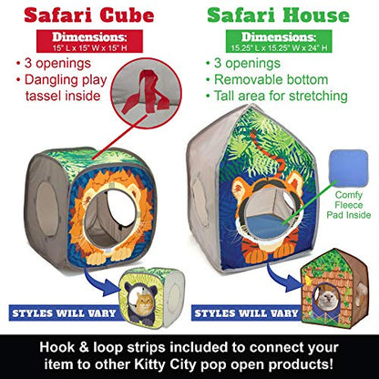 Kitty City Safari Jungle Tiger Pop-Up Cat House, Collapsible Indoor Cat Hideout with Peekaboo Openings, Lightweight Foldable Cat Playhouse - color: C) Safari Jungle Tent House