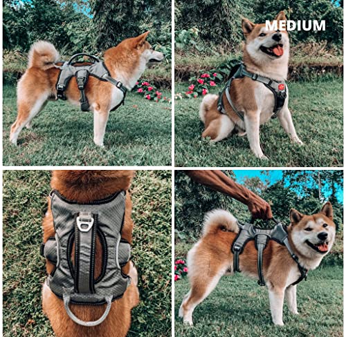 Tuff Pupper Escape Proof No Escape Dog Harness | 5 Point Adjustable Fit Harness for Dogs | Padded Dog Harnesses | Handle Dog Lift Harnesses - color: Steel Grey, size: Medium