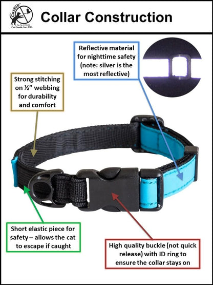CatGoods Reflective Blue Stretch Cat Collar – Escape-Safe Alternative to Breakaway, Adjustable, Comfortable, ID and Bell Attachment - color: Light Blue
