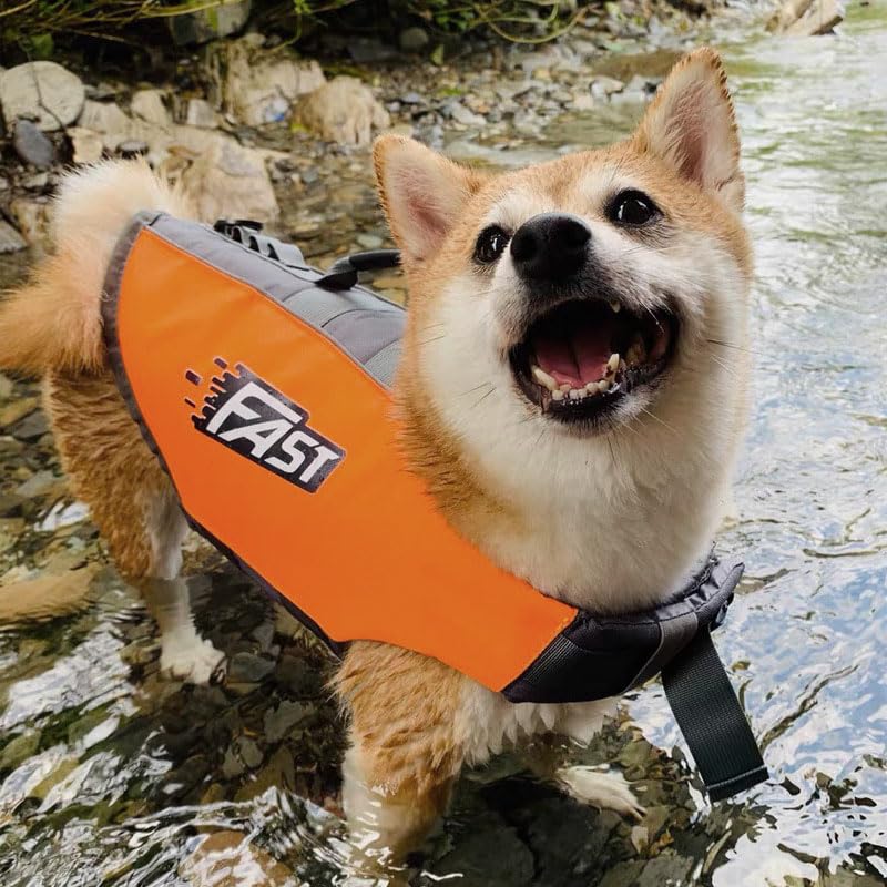 Dog Life Jacket, High Buoyancy Dog Life & Flotation Vest for Swimming and Boating, with Rescue Handle & Adjustable Straps, Gear for Medium Dogs and Pets, Orange