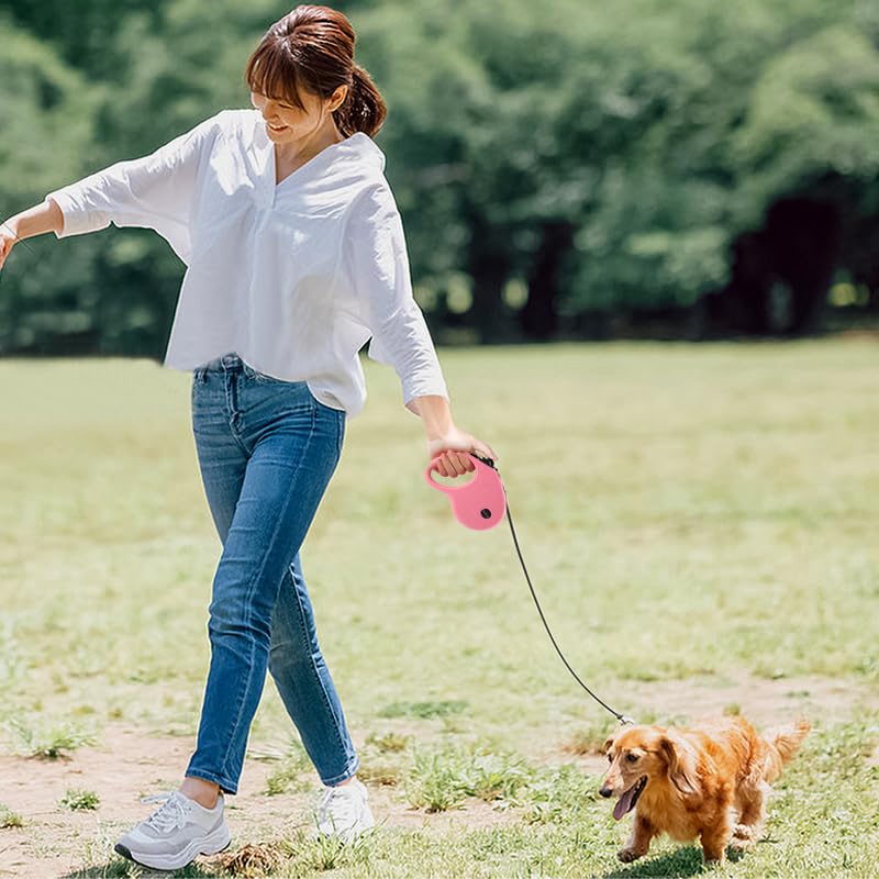 enrgticdg 16Ft Retractable Dog Leash,Light Weight Leash for Small to Medium Dogs/Cats Up to 50lbs,Stainless Steel Spring Strong Nylon Tape, Tangle Free, One-Handed Brake.(Pink-Black) - color: Pink-Black
