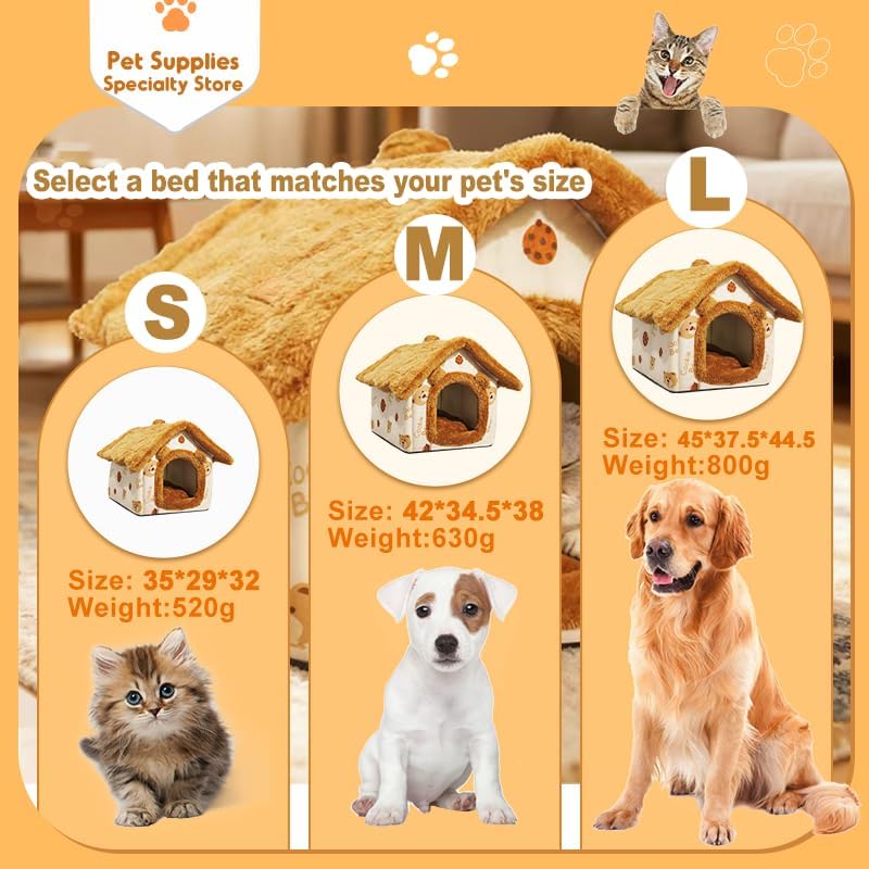 Warm Bear Cave Cat Bed, Enclosed Plush House with Removable Washable Cushion (Multiple Sizes), Cozy Indoor Pet Shelter for Cats, Kittens, Dog & Animals (l) - size: l