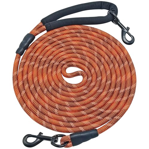 Long Dog Leash, 10/15/20/30/50FT Dog Training Leash with Soft Handle, Reflective Heavy Duty Rope Dog Lead for Medium Large Dogs Outside Play, Camping (3/8" x 20ft, Orange) - color: Orange, size: 20ft x 3/8inch