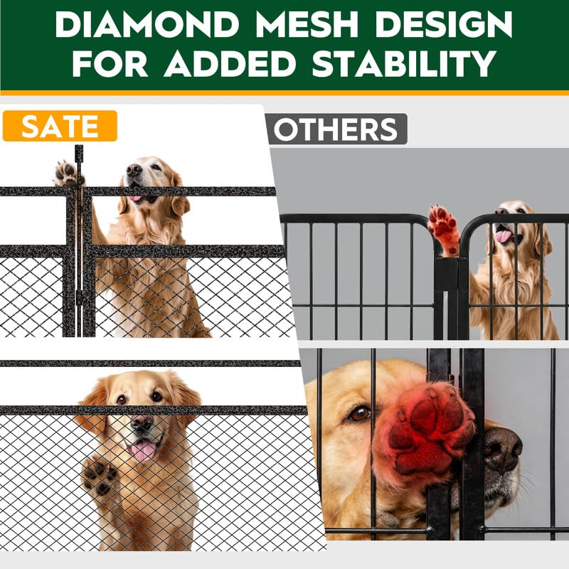 Dog Playpen with Safety Mesh, 47" Height 8 Panels Metal Dog Fence Indoor Outdoor, Portable Dog Kennel for Camping, Yard & RV | Black-Silver - size: 47'', style: 8 Panels