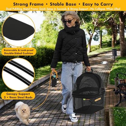 PAWZIDEA Portable Small Dog Crate for Car Travel up to 33lb, Enclosed Dog Car Seat Soft-Sided, Escape-Proof Reversible No-Zip Canopy, Foldable Pet Carrier Seatbelt for Small Medium Puppy & Cats Kennel - color: Full View Mesh, Small/Medium