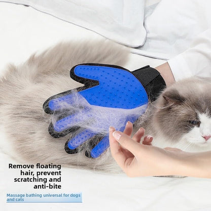 Deshedding Glove & Detangling Comb Set for Dogs Cats - Grooming Brush for Shedding, Bathing, Bonding, Small Animals & Horses - Right Hand Use (Blue)