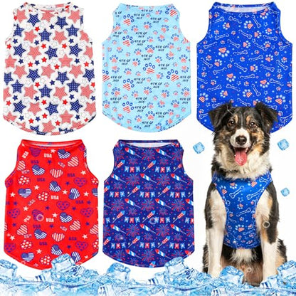 Talltalk 5 Pack 4th of July Dog Cooling Shirts Quick Dry Vest American Flag Mesh Breathable Instant Sun Protection Cooling Dog Vest Patriotic T-Shirts for Holiday Party Outdoor Walking Hunting(L) - size: L