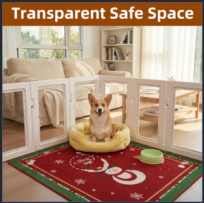Clear Acrylic Dog Playpen Indoor, Puppy Cat Small Pet Play Pen, Easy Assemble & Disassemble Sturdy Plastic Dog Fence with Heavy Duty Door Lock (24In H, 10PCS), White - color: White, style: 10 Panels - 24 In