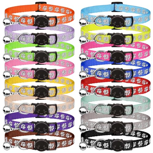 16 PCS Breakaway Cat Collars with Bells Reflective Cat Collar Safety Nylon Kitten Collars Cat Collars for Girl Boy Cats(7.5"-12.6") - size: Standard(7.5" - 12.6")