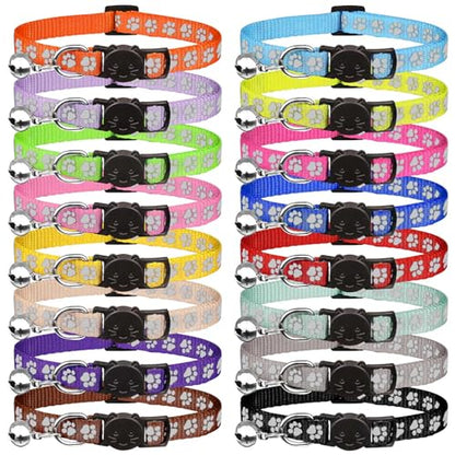 16 PCS Breakaway Cat Collars with Bells Reflective Cat Collar Safety Nylon Kitten Collars Cat Collars for Girl Boy Cats(6"-9") - size: Kittens(6" - 9")