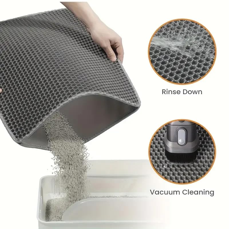 Cat Litter Mat Double Layer Waterproof – Large Litter Trapping Mat for Litter Box, Non-Slip, Easy to Clean, Soft Paw-Friendly EVA, 12x12 in, Gray