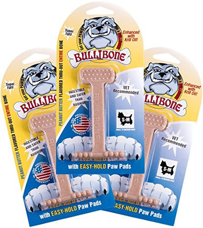 Bullibone Nylon Dog Chew Toy for Aggressive Chewers - Dental Hygiene Bone with Peanut Butter Flavor, Durable Tough Chew Toys for Small Dogs, Indestructible Dog Bone - 3 Pack - size: Small - 3 Pack