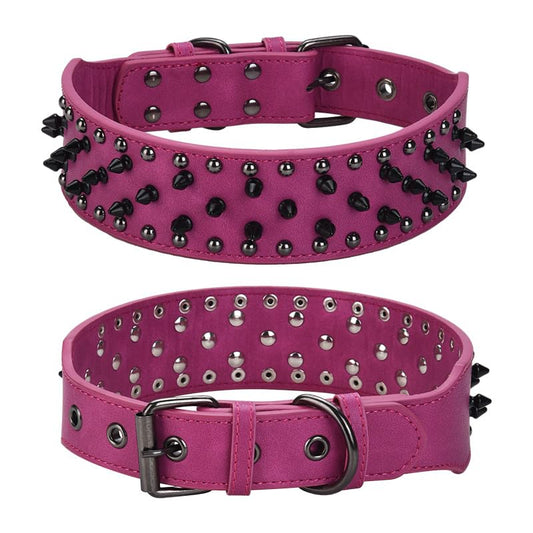 Spiked Dog Collar, PU Leather, Durable, Studded, Decorative, Large, for Rottweiler, Bulldog, American Bully (Hot Pink2, S (17.3-20.5inch)) - color: Hot Pink2, size: S (17.3-20.5inch)